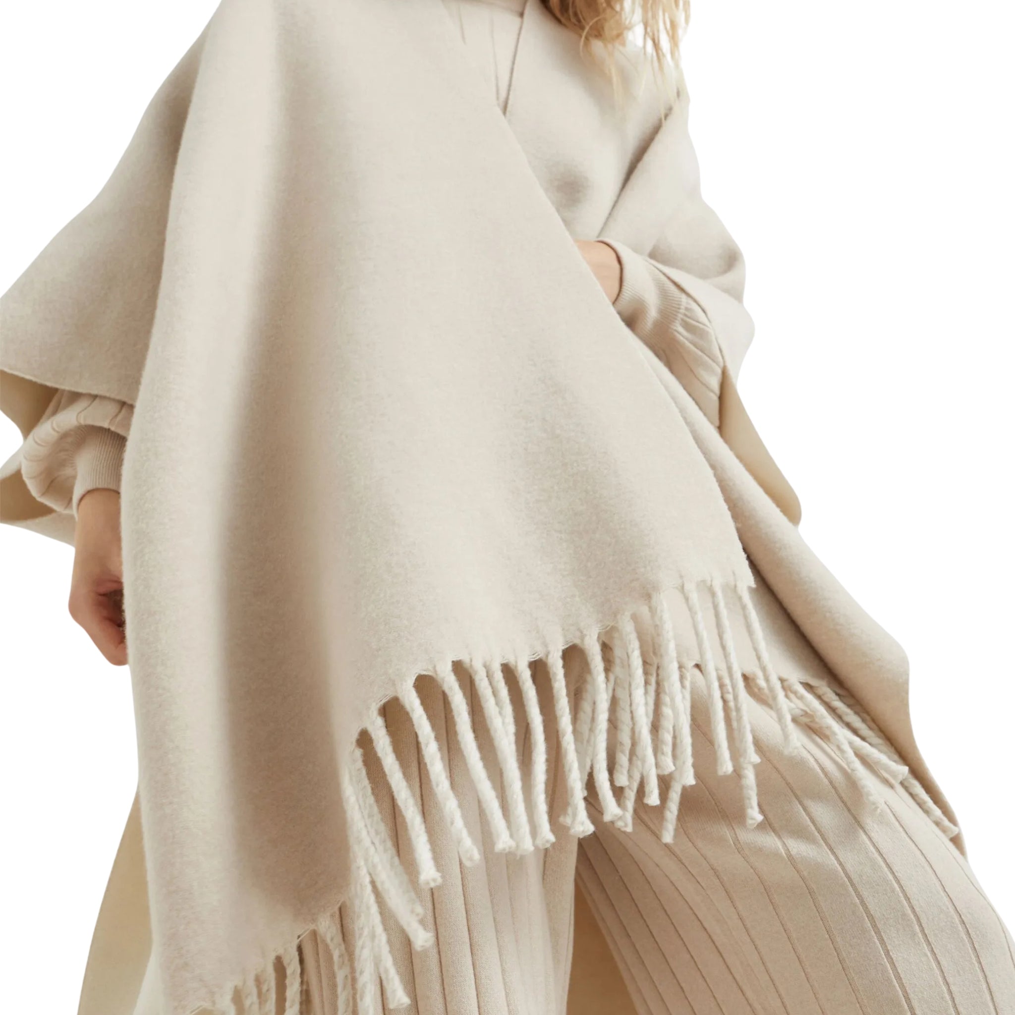 Brunello Cucinelli fringed-edge double knit cape