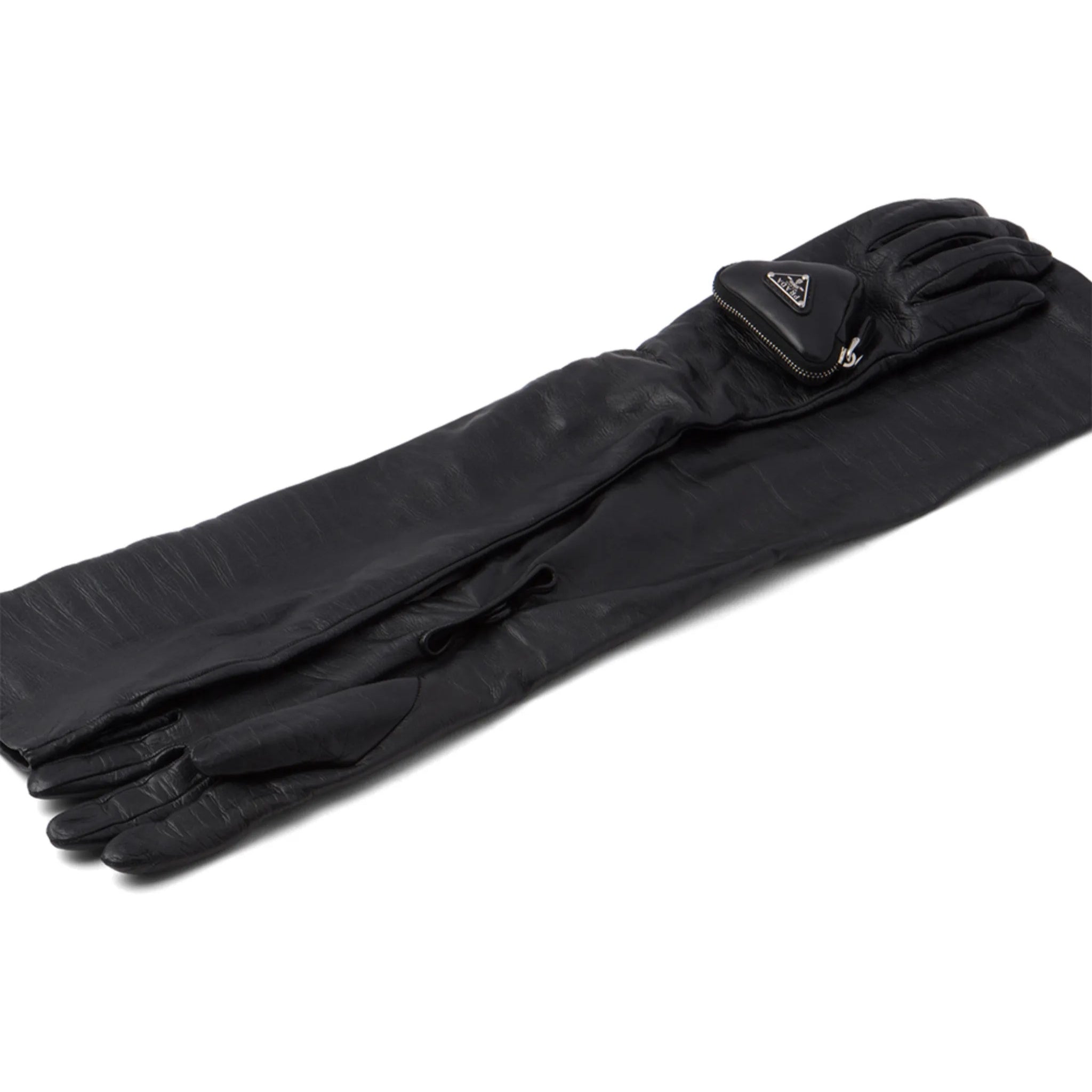 Prada pouch-detail long leather gloves