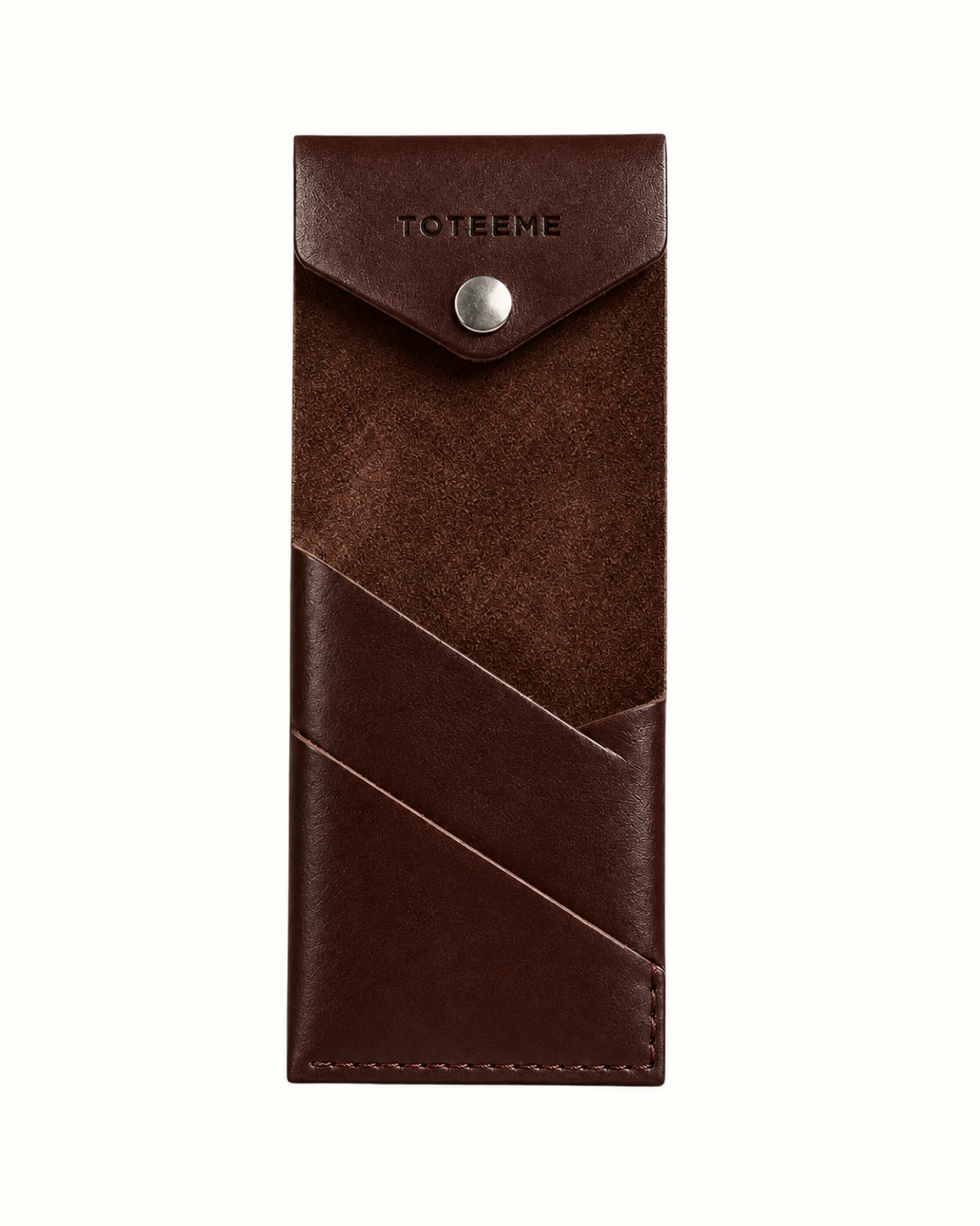 TOTEEME Toby 001 leather card holder unfolded flat showing two diagonal pockets and suede interior