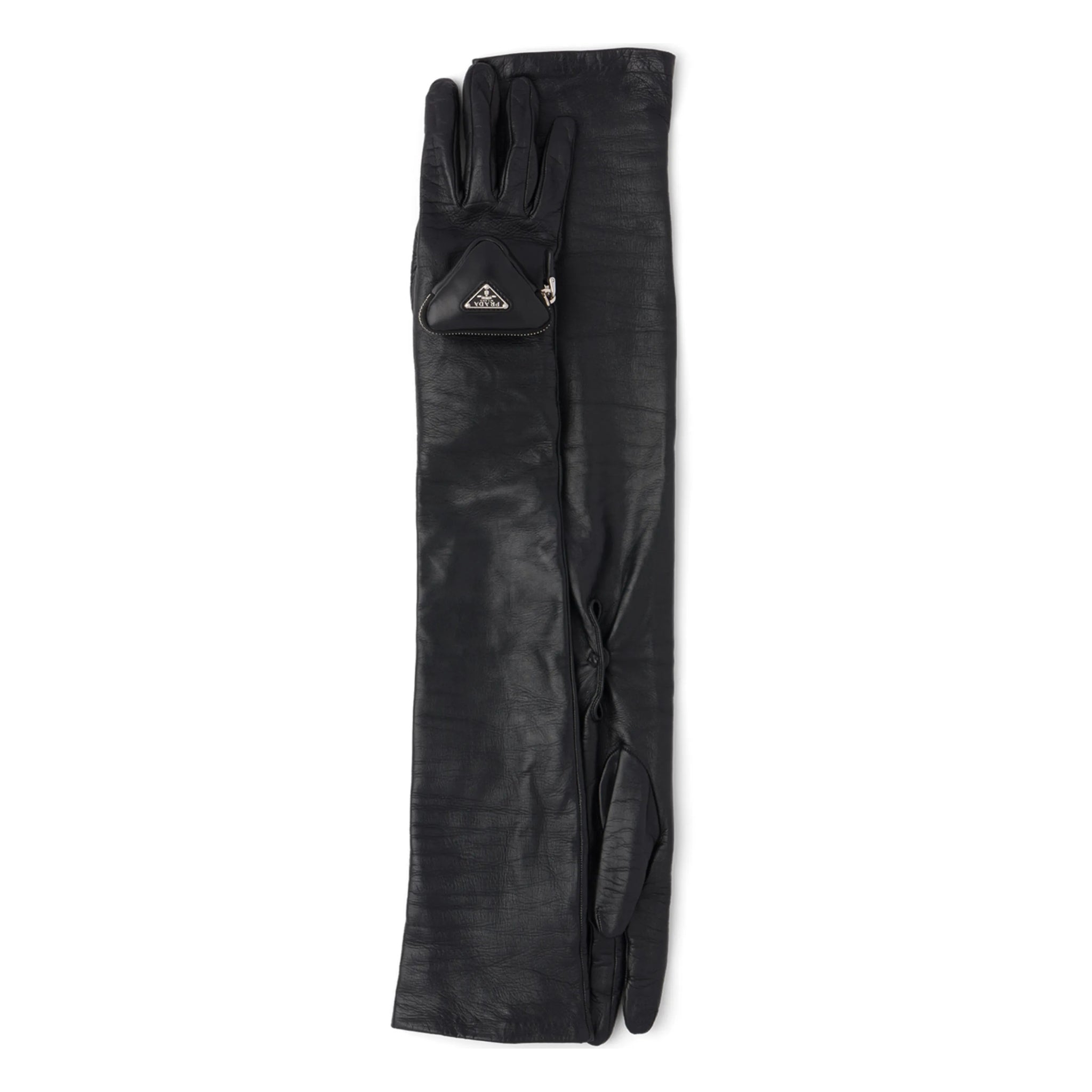 Prada pouch-detail long leather gloves