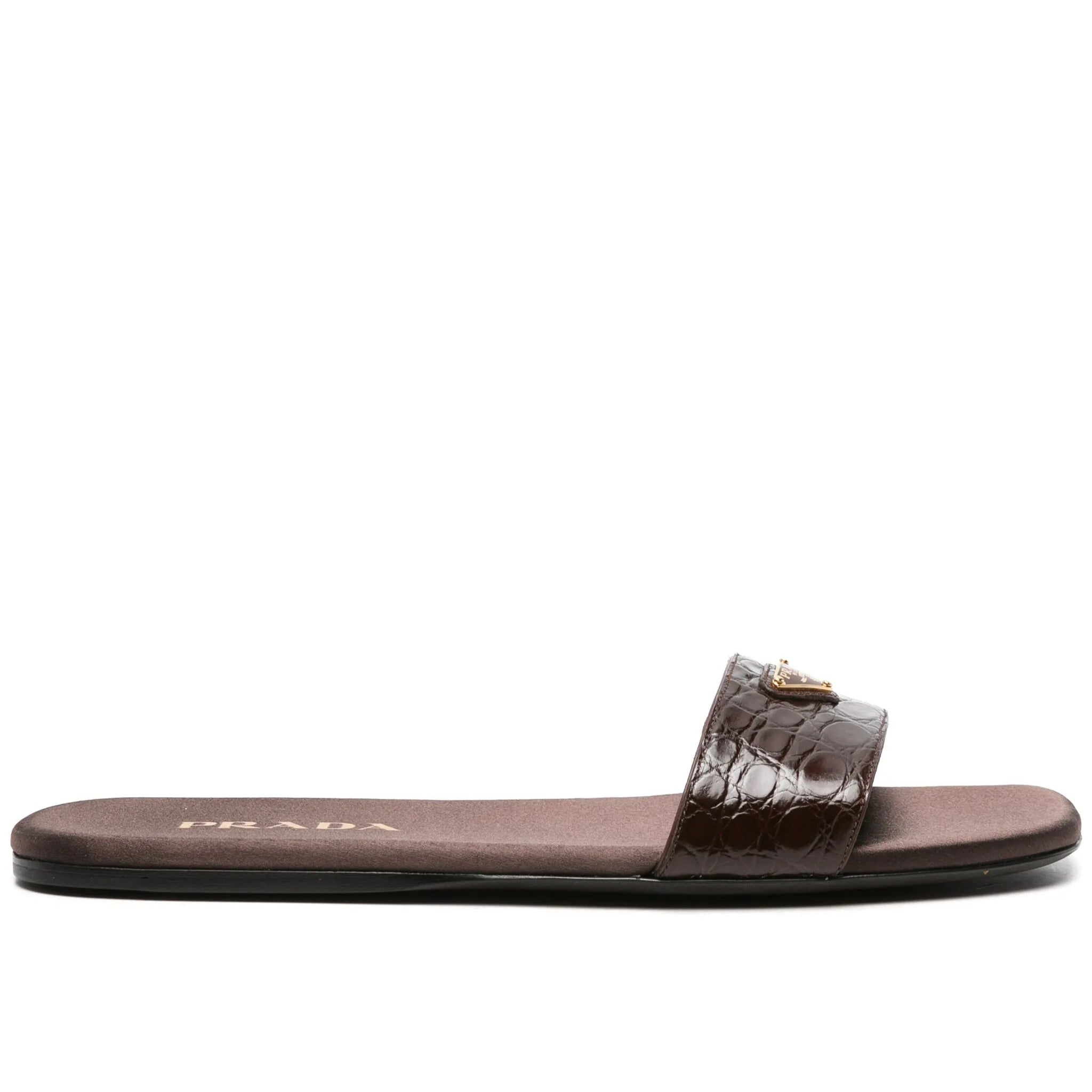 Prada triangle-logo embossed-crocodile slides