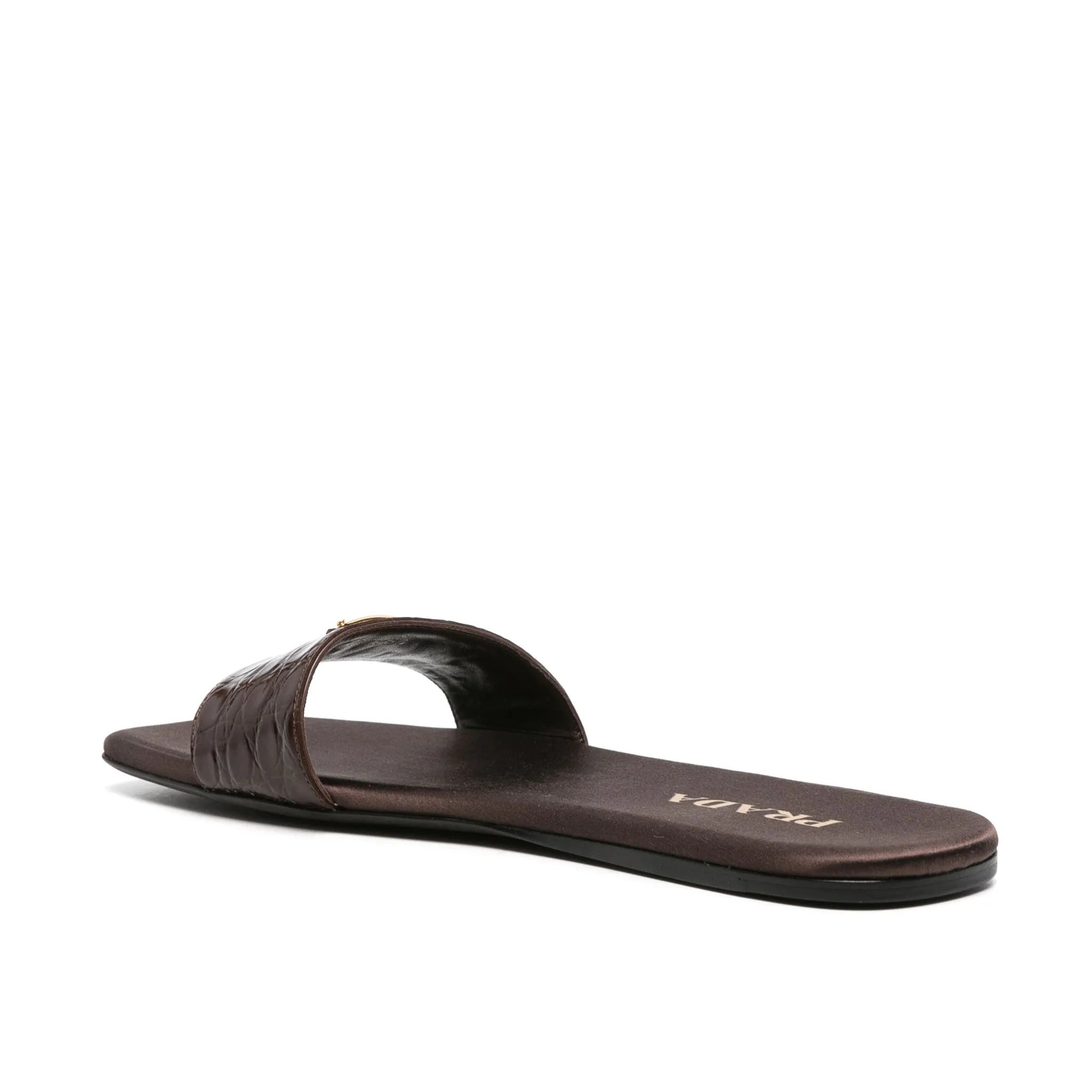 Prada triangle-logo embossed-crocodile slides
