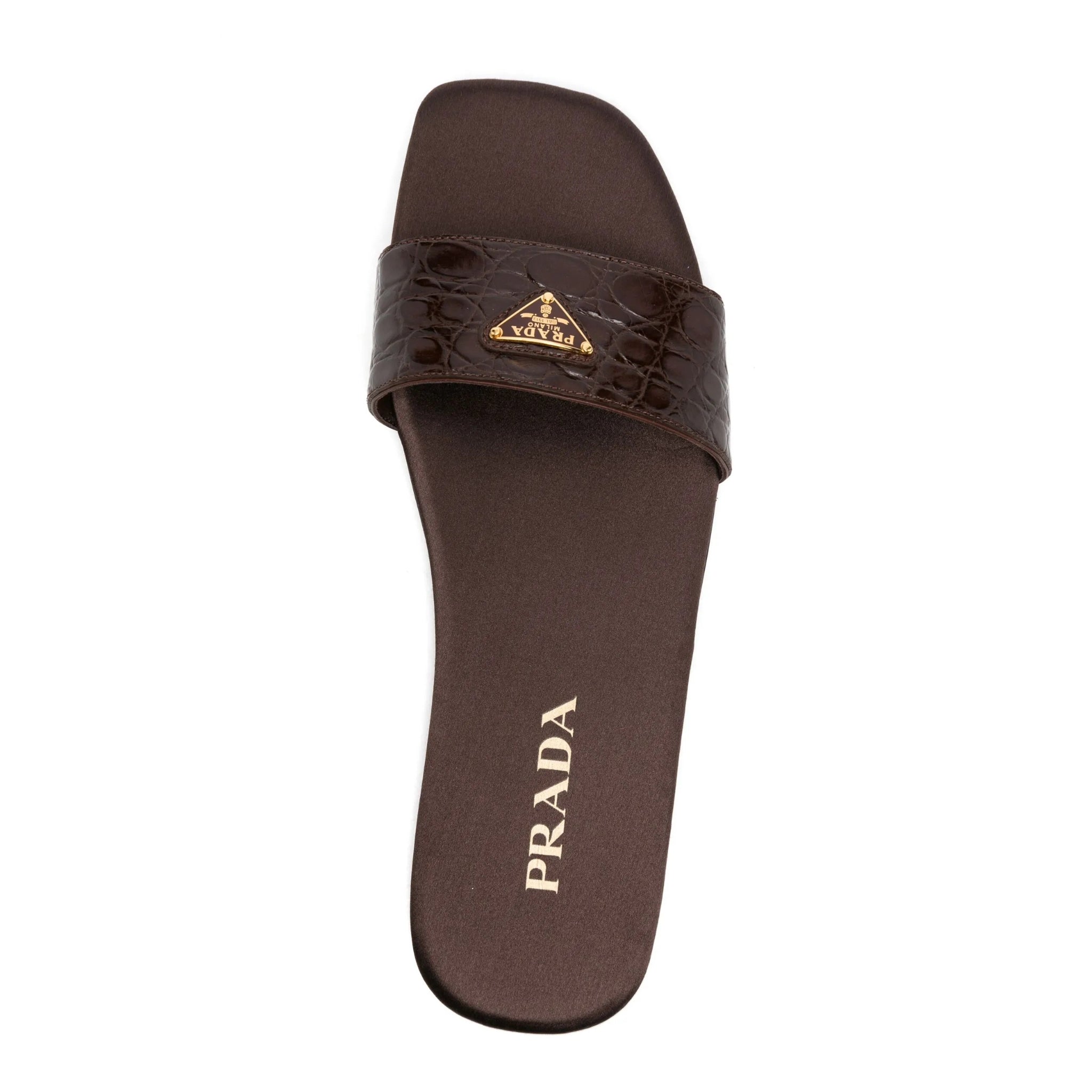 Prada triangle-logo embossed-crocodile slides